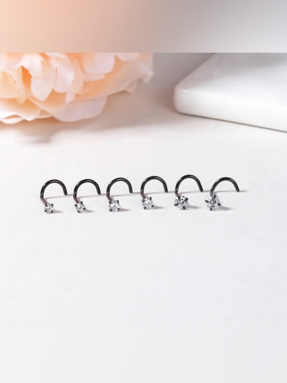 Black Nose Stud Rings Corkscrew Piercing 6pcs Set